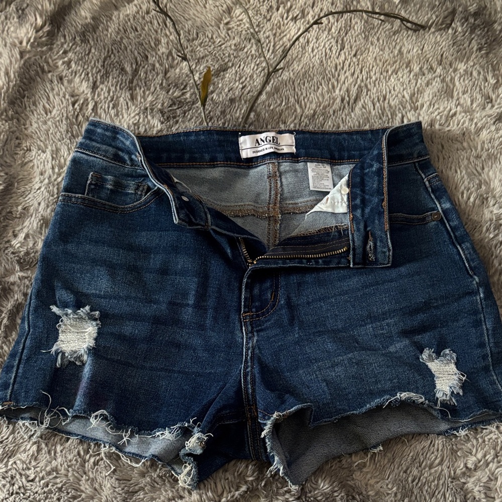 Angel Dark Blue Distressed Jean Shorts